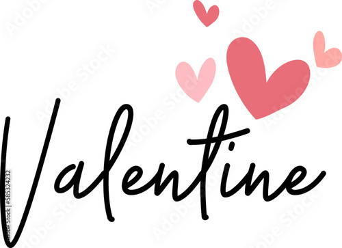 cute Valentine word with hearts hand writing cartoon hand drawing 
