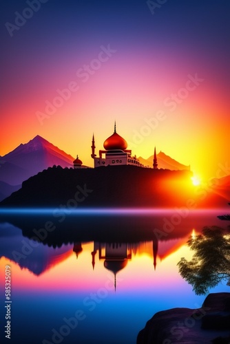 sunset over the river Mosque in Sunset Sunset Mosque