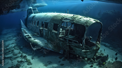 Airplane reck under water generative ai