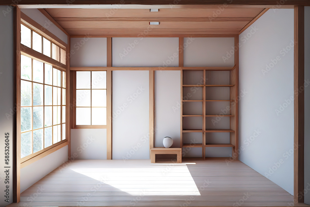 Muji style, Empty wooden room, Cleaning japandi room interior, big blank space. Generative Ai Muji style, Empty wooden room, Cleaning japandi room interior, big blank space. Generative Ai