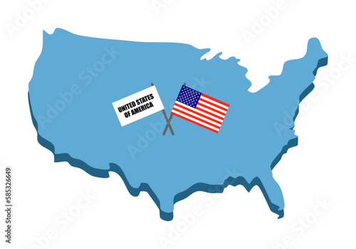United States of America flag on map in flat design on white background.