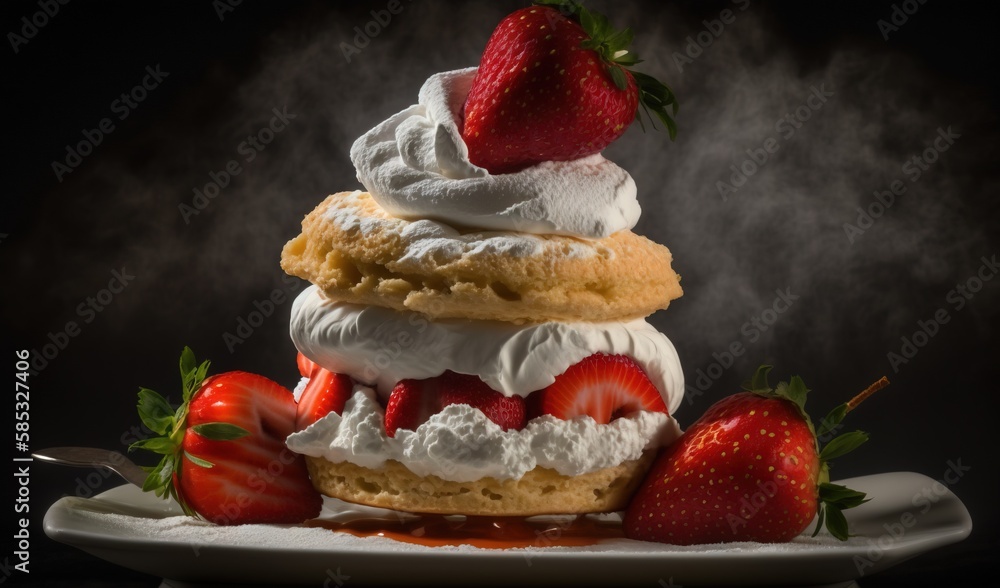  a stack of desserts with strawberries on a plate.  generative ai