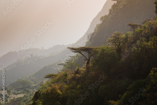 Mountain landscape in north Etiopia in misty light, photo