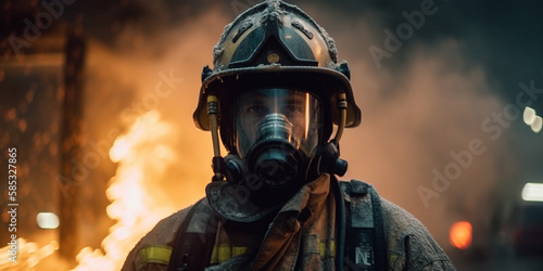 Brave firefighter in an epic universal fire Generative AI