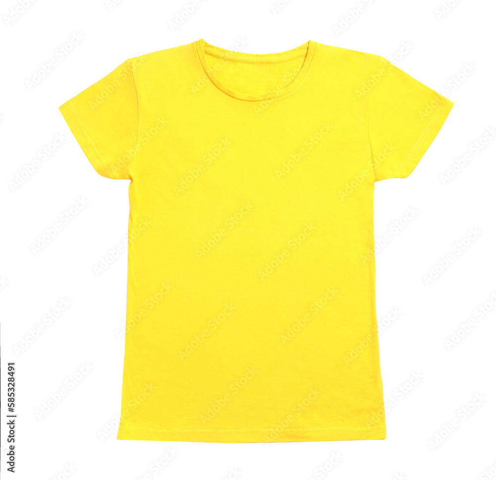 Stylish yellow female T-shirt isolated on white, top view Stylish yellow female T-shirt isolated on white, top view