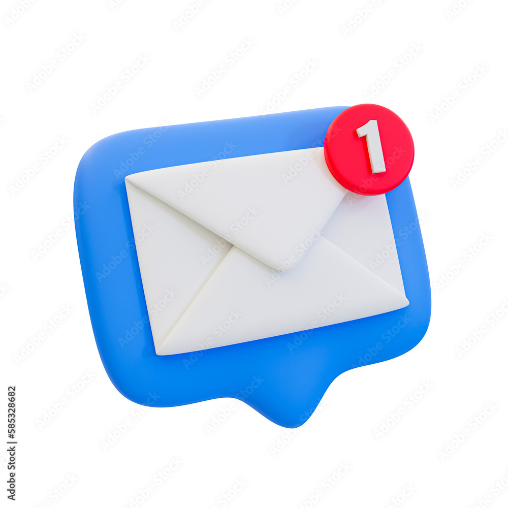 3d minimal unread messages reminder. letter notification. message box