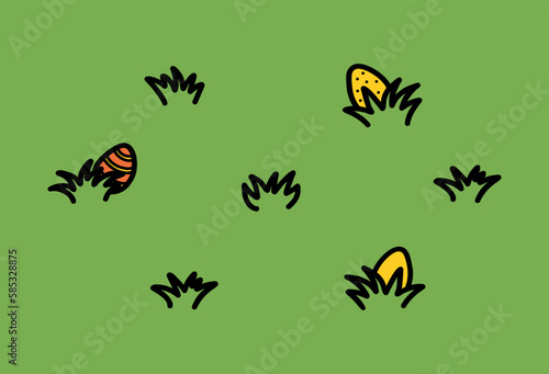 Easter eggs in green grass vector illustration for Wrapping paper background, Easter Cards, banner, wallpapers vector design © Ann Wentworth