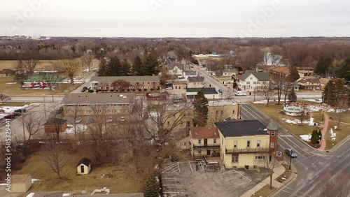 Spring in the Midwest.  Aerial view of an american neighborhood. Small town, houses from above. photo
