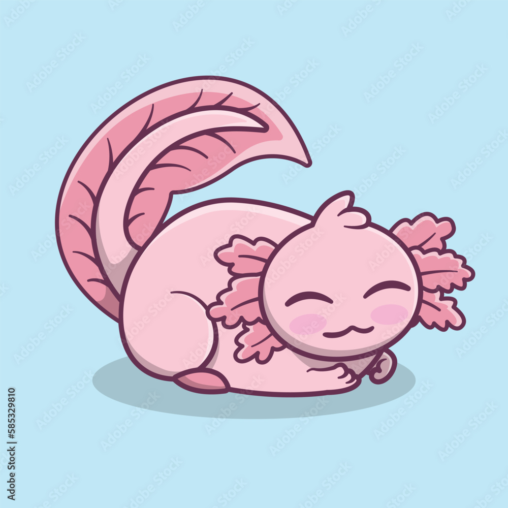 Fototapeta premium illustration a pink and cute axolotl in cartoon style