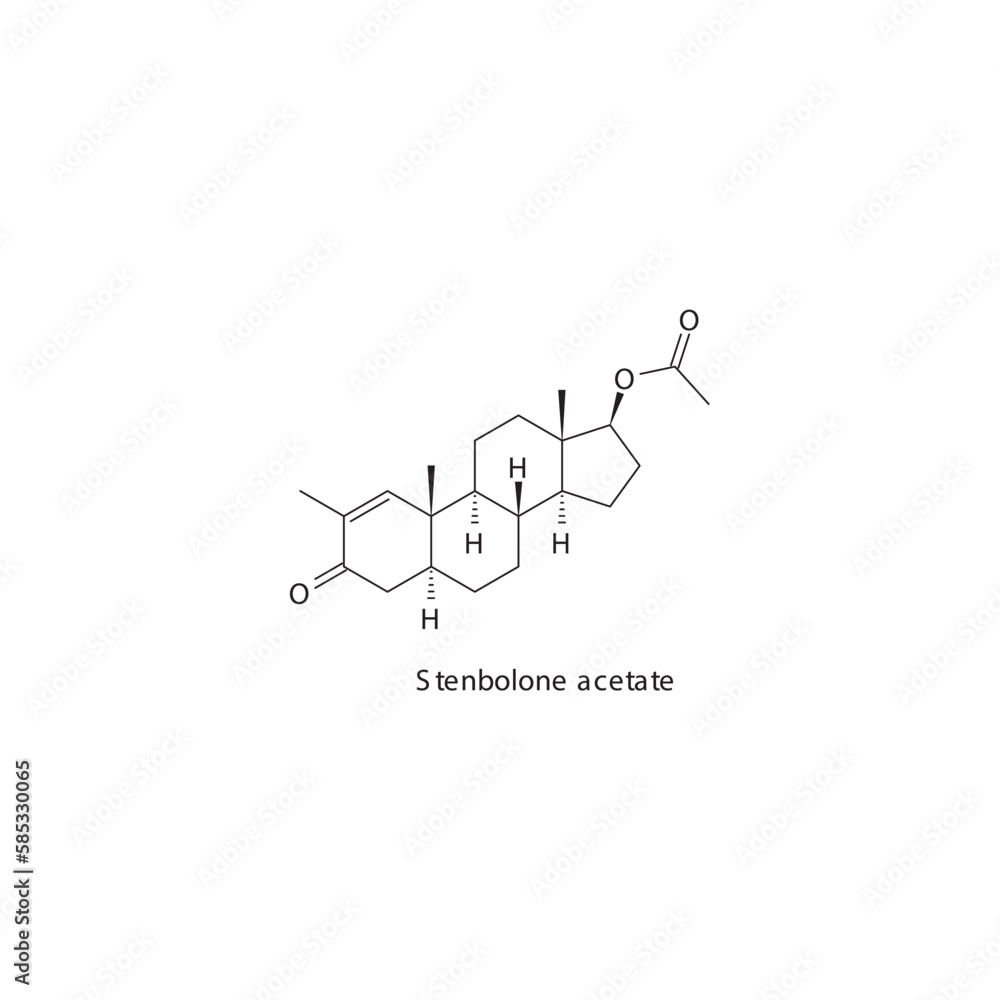 Stenbolone acetate flat skeletal molecular structure Anabolic steroid drug used in Adrenal insufficiency treatment. Vector illustration.