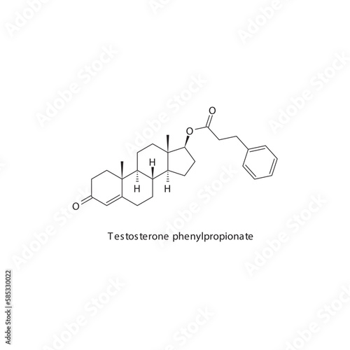Testosterone phenylpropionate flat skeletal molecular structure Androgen receptor agonist drug used in Adrenal insufficiency treatment. Vector illustration.