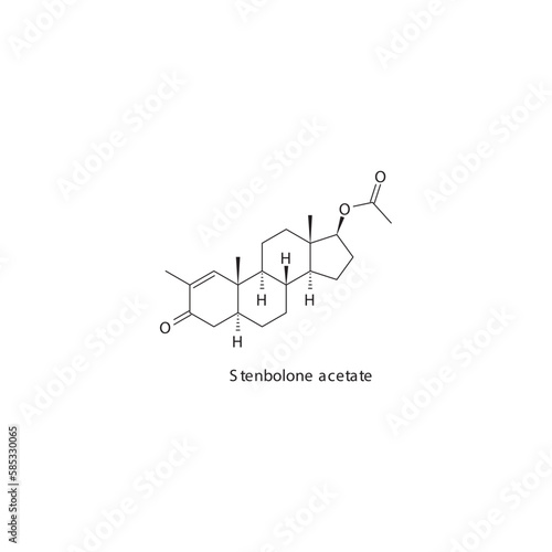 Stenbolone acetate flat skeletal molecular structure Anabolic steroid drug used in Adrenal insufficiency treatment. Vector illustration.