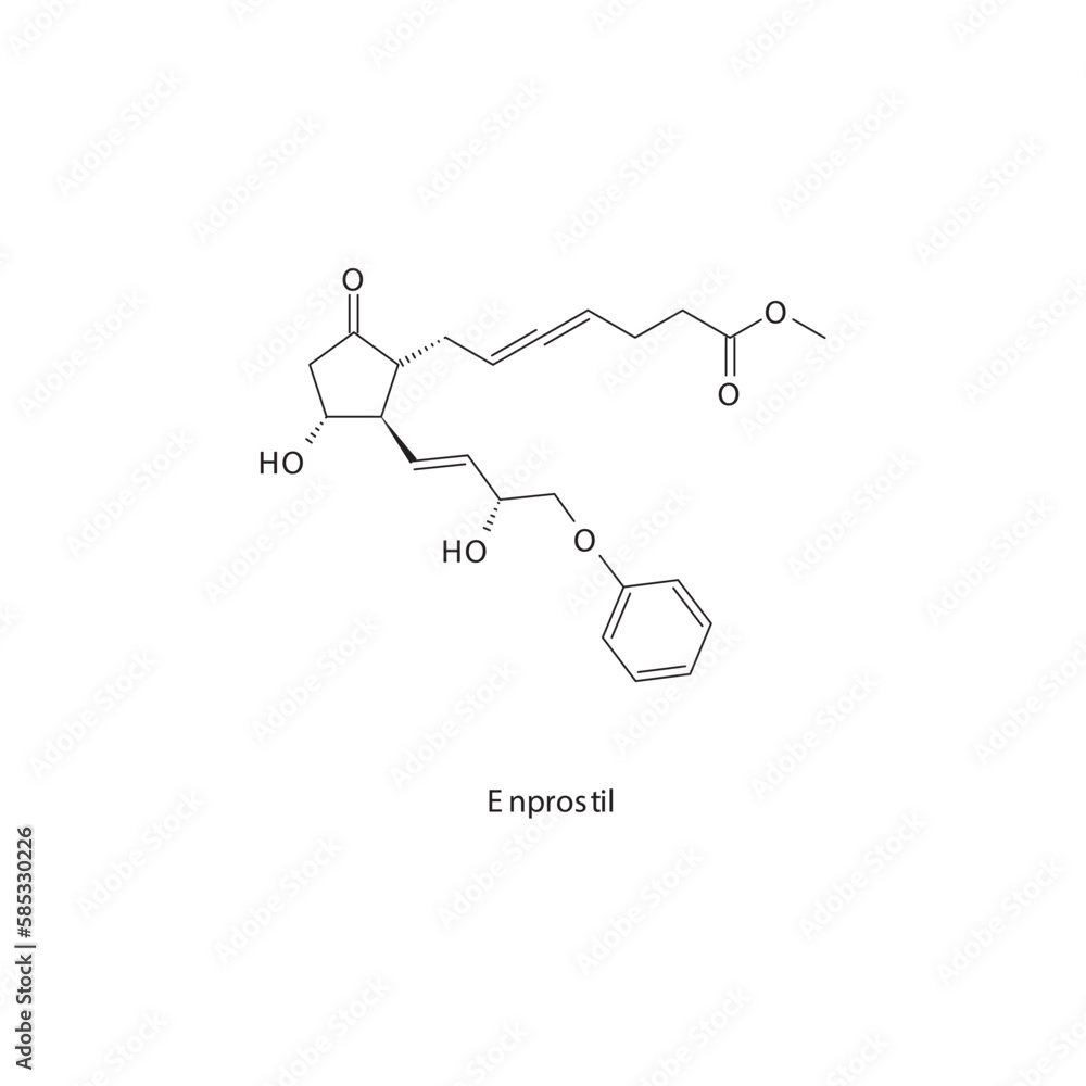 Enprostil  flat skeletal molecular structure Prostaglandin analogue drug used in heartburn, peptic ulcer treatment. Vector illustration.