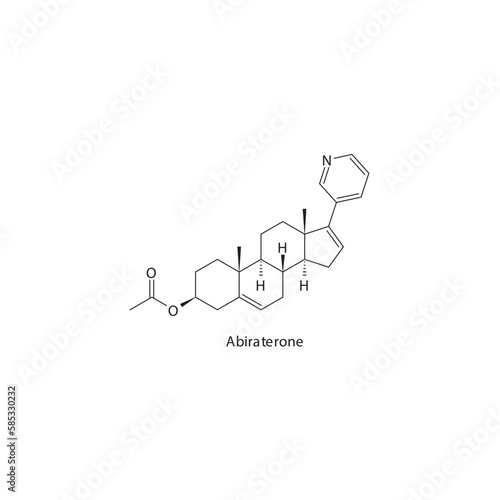 Abiraterone  flat skeletal molecular structure Androgen receptor antagonist drug used in Prostate cancer treatment. Vector illustration.
