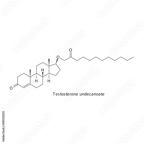 Testosterone undecanoate flat skeletal molecular structure Androgen receptor agonist drug used in Adrenal insufficiency treatment. Vector illustration.