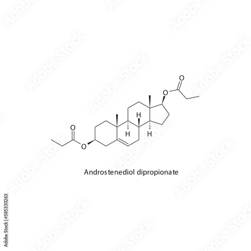 Androstenediol dipropionate flat skeletal molecular structure Androgen receptor agonist drug used in androgen replacement theraphy treatment. Vector illustration.