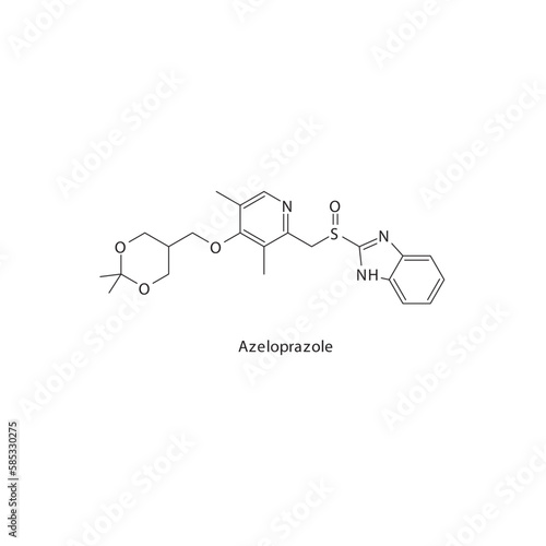 Azeloprazole  flat skeletal molecular structure Proton pump inhibitor drug used in heartburn, peptic ulcer treatment. Vector illustration.