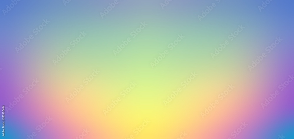 Spectrum light sky. Rainbow prism shine blur empty background. Bright blue yellow pink gradient.
