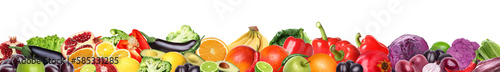 Fototapeta Naklejka Na Ścianę i Meble -  Many different fresh fruits and vegetables on white background. Banner design
