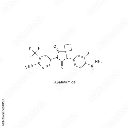 Apalutamide flat skeletal molecular structure Androgen receptor antagonist drug used in Prostate cancer treatment. Vector illustration.
