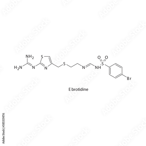 Ebrotidine  flat skeletal molecular structure H2 receptor antagonist drug used in heartburn, peptic ulcer treatment. Vector illustration.