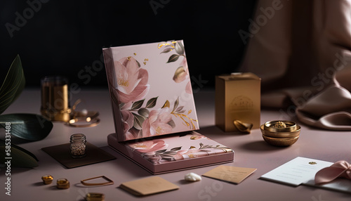 Wedding invitation with a combination of blush pink and gold colors