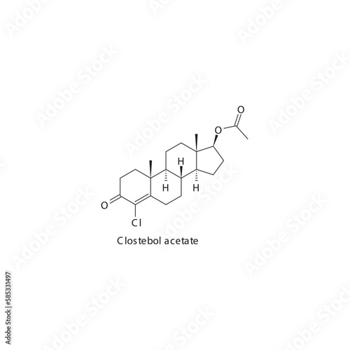 Clostebol acetate flat skeletal molecular structure Androgen receptor agonist drug used in androgen replacement theraphy treatment. Vector illustration.