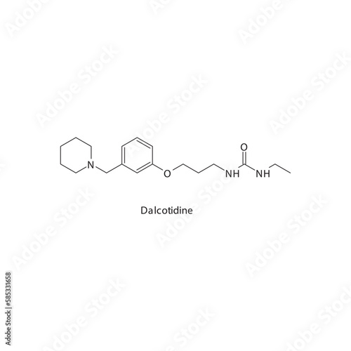 Dalcotidine flat skeletal molecular structure H2 receptor antagonist drug used in heartburn, peptic ulcer treatment. Vector illustration.