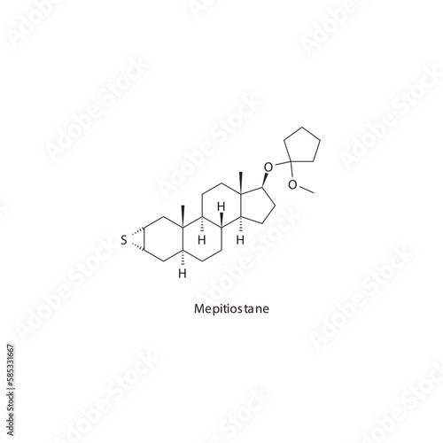 Mepitiostane flat skeletal molecular structure Anabolic steroid drug used in Adrenal insufficiency treatment. Vector illustration.