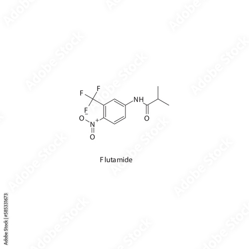 Flutamide flat skeletal molecular structure Androgen receptor antagonist drug used in Acne, excessive body hair treatment. Vector illustration.