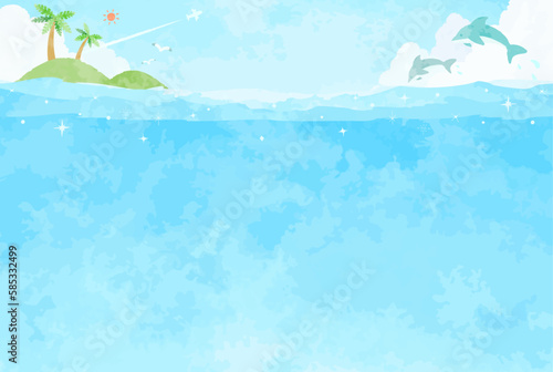 爽やかな夏の海の風景イラスト