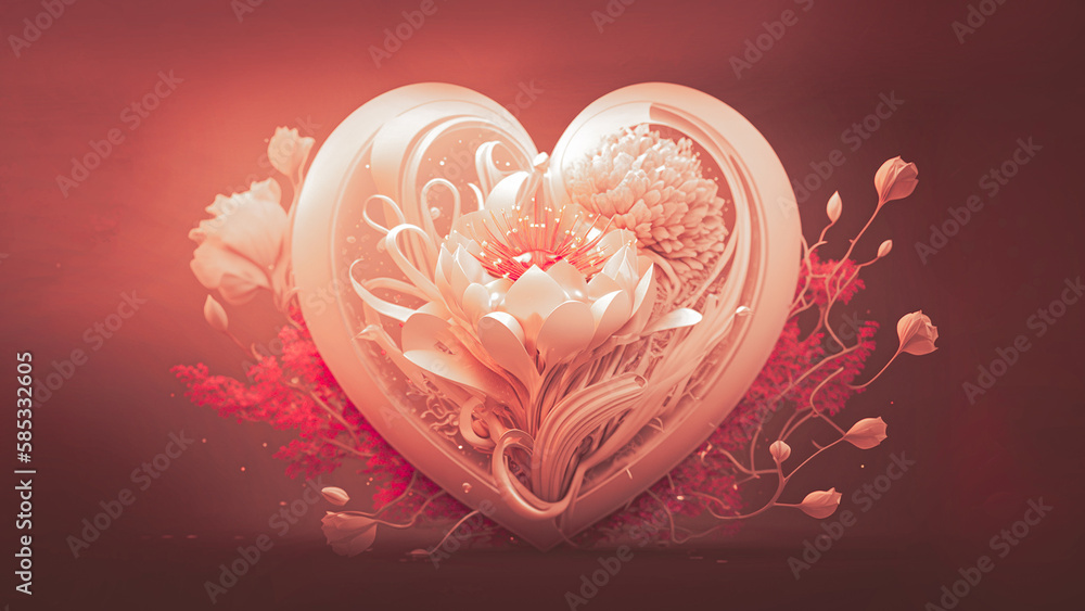 Abstract Valentine illlustation, background, love, Floral heart, banner, heart concept, Generative AI	