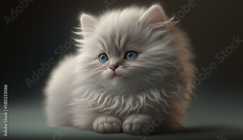 white kitten sits © VortexArtCo