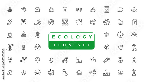 Ecology line icons set. Renewable energy outline icons collection. Solar panel, recycle, eco, bio, power, water - stock vector