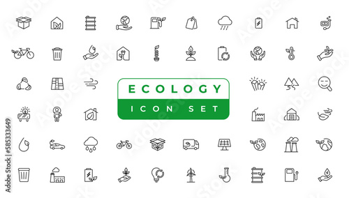 Ecology line icons set. Renewable energy outline icons collection. Solar panel, recycle, eco, bio, power, water - stock vector