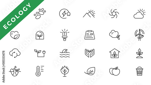 Ecology line icons set. Renewable energy outline icons collection. Solar panel, recycle, eco, bio, power, water - stock vector
