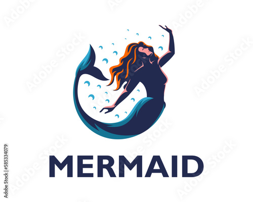 Mermaid Shilouette Logo Vector, Beauty mermaid logo design illustration