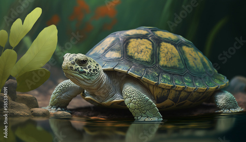 freshwater turtle on the water