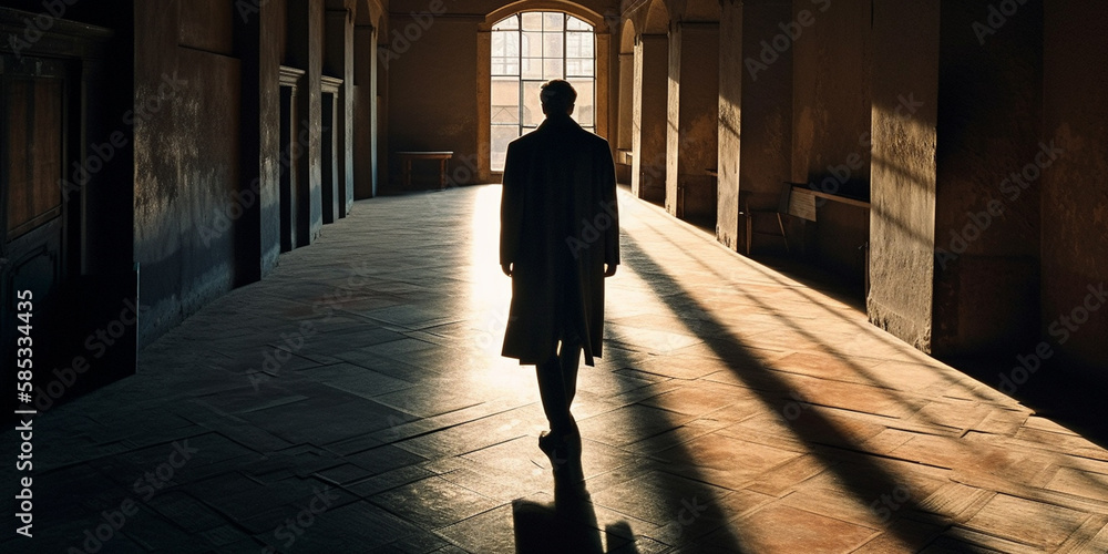 businessman walking alone with glowing light Genetarive AI