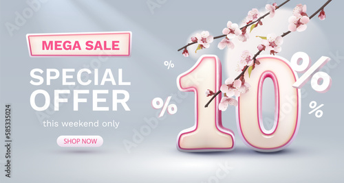 Special spring discount as a gift to the buyer, -10 Percentage off sale. Vector illustration