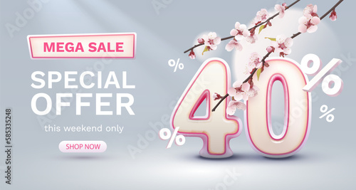 Special spring discount as a gift to the buyer, -40 Percentage off sale. Vector illustration