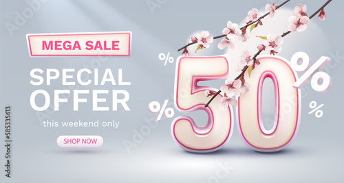 Special spring discount as a gift to the buyer, -50 Percentage off sale. Vector illustration