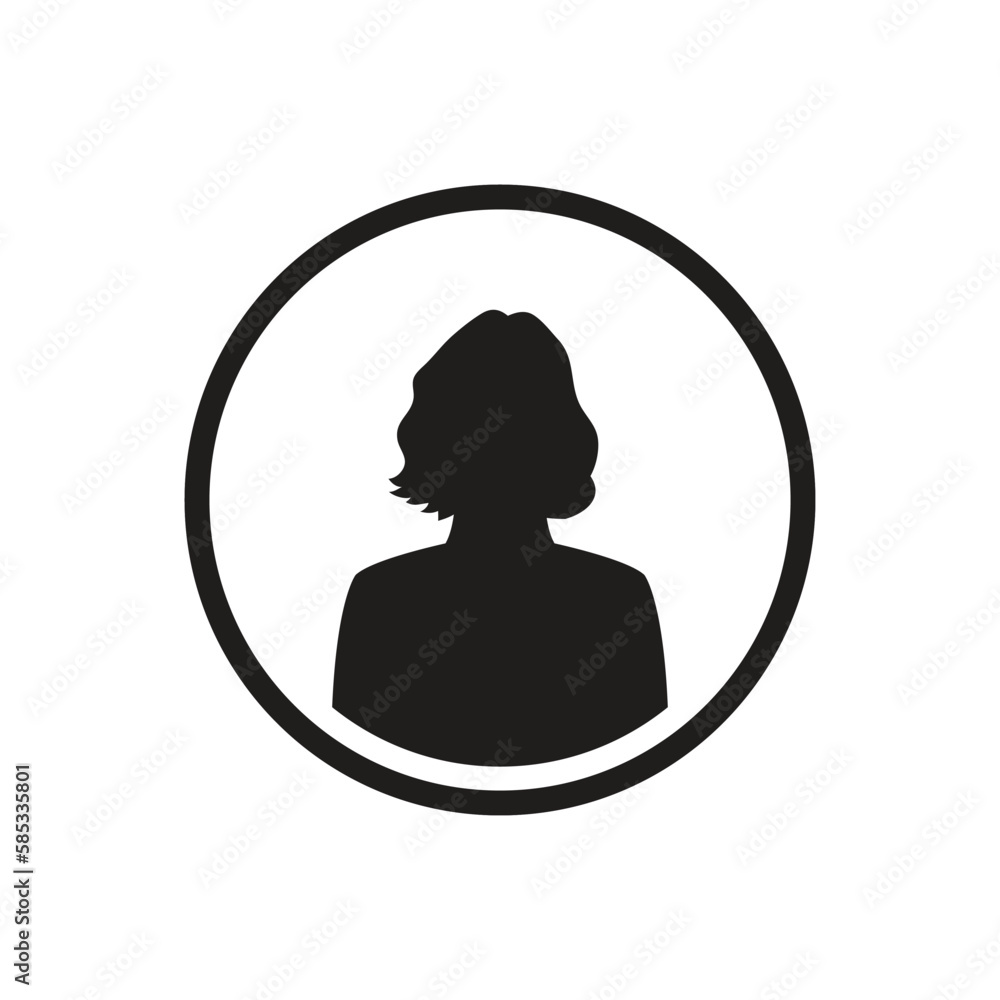 Monochrome woman avatar silhouette with half circle. User icon vector in trendy flat design. Monochrome woman avatar silhouette with half circle. User icon vector in trendy flat design.