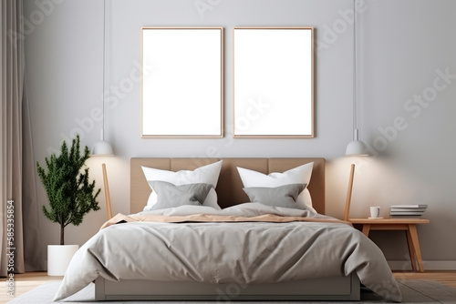 modern room mockup with blank frames, generative ai © tetxu