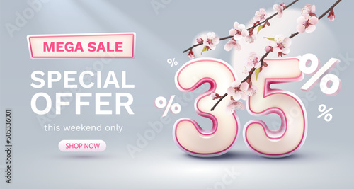 Special spring discount as a gift to the buyer, -35 Percentage off sale. Vector illustration