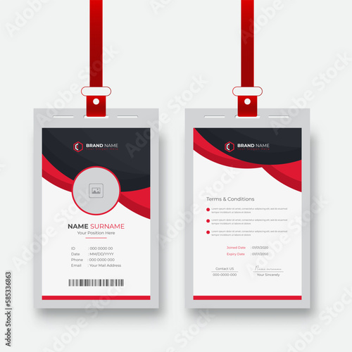Clean and simple corporate company employee id card design with red and black color.