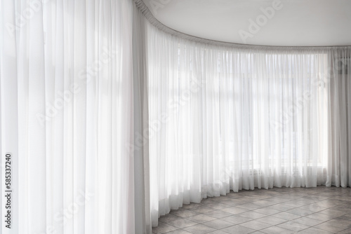 large window with transparent curtains to the floor  bedroom interior  conference room