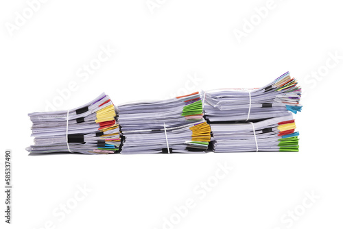 Stack of business documents papers isolated on white background