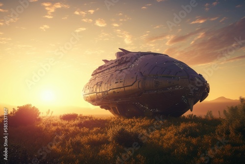 spaceship on the fields. Generative AI