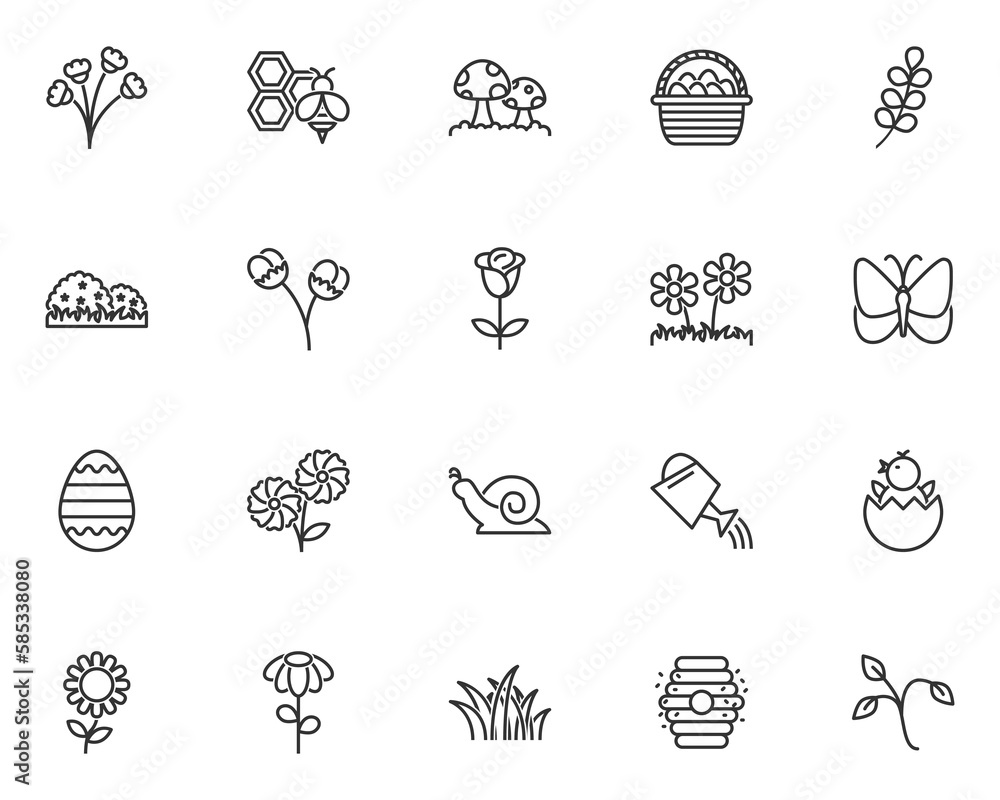 set of spring icons, flower, nature, easter, season set of spring icons, flower, nature, easter, season